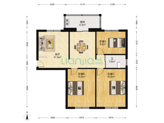 民政厅宿舍 3室1厅1卫 101平方