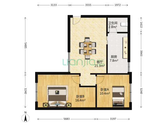 金刚塔小区 2室1厅1卫 67平方