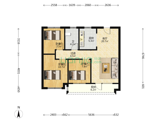 绿地城际空间站 3室1厅1卫 95平方