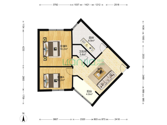 莲花新区南一巷2号院 2室1厅1卫 66平方
