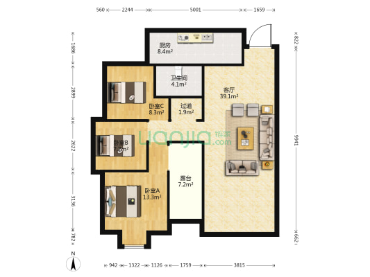 国际城G组团 3室1厅1卫 113平方