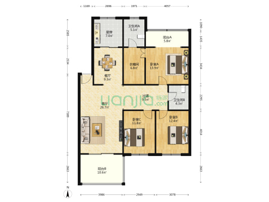 春之園 3室2厅2卫 138平方