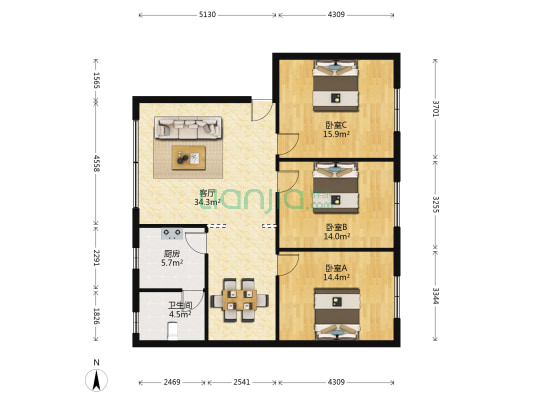 皮鞋城四路 3室1厅1卫 111平方