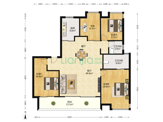 万科方圆 4室1厅2卫 160平方