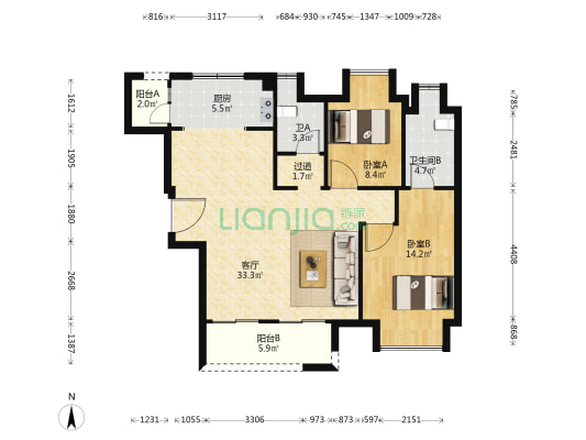 融创溪山春晓二期 2室1厅2卫 93平方