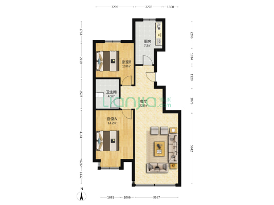 恒大文化旅游城 2室1厅1卫 93平方