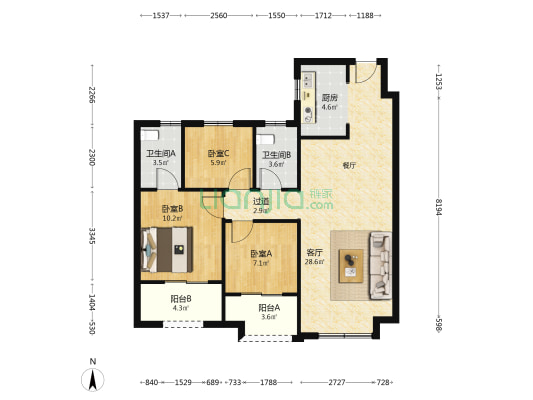 中骏·柏景湾 3室1厅2卫 98平方