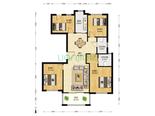 万科金域传奇 4室1厅2卫 120平方