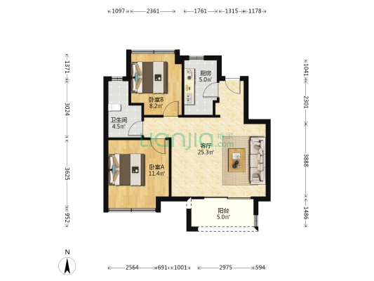 路劲象屿岛上的院子 2室1厅1卫 74平方