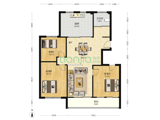 锦隆五村 3室1厅1卫 133平方