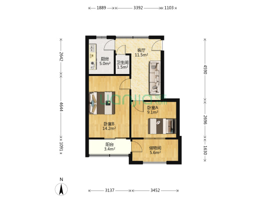 湔水生活区 2室1厅1卫 58平方
