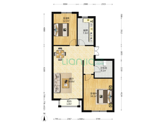 欧景国际 2室1厅1卫 94平方