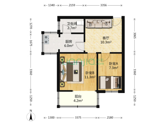 中铁四处宿舍 2室1厅1卫 52平方