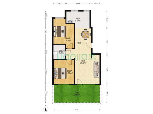 保利林语E区一期 2室1厅1卫 88平方