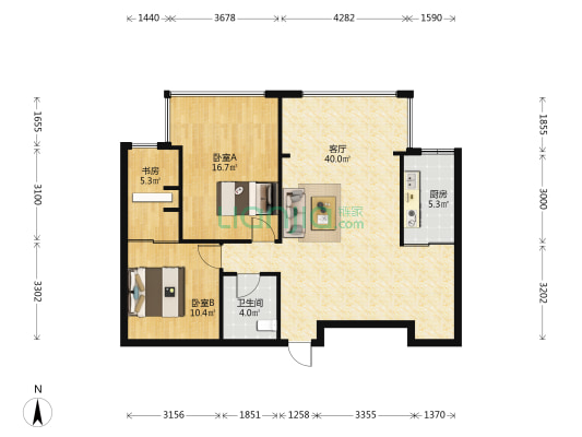 金辉公寓楼 3室1厅1卫 96平方