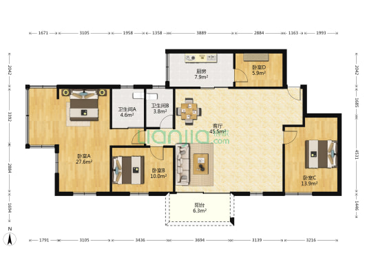 荔怡中心 4室1厅2卫 156平方