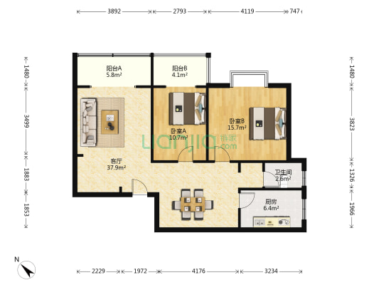 明珠花园 2室1厅1卫 112平方