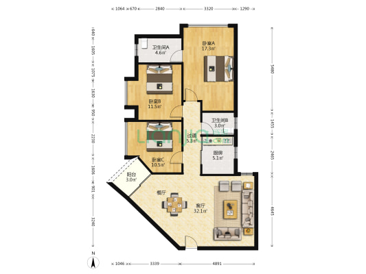 御峰国际 3室1厅2卫 119平方