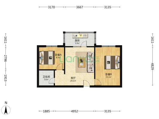 玉门街195-209号 2室1厅1卫 70平方