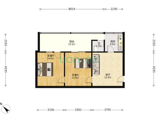 长福路 2室1厅1卫 56平方