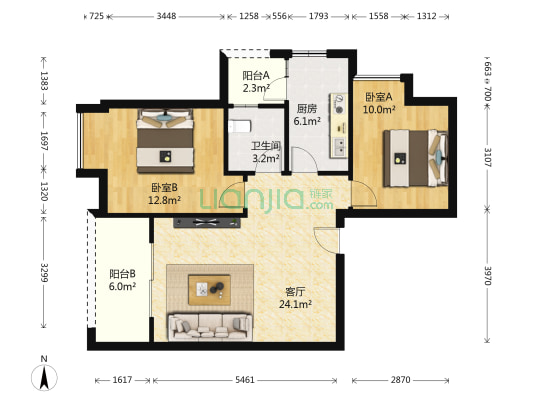 玉宇盛世江南 2室1厅1卫 86平方
