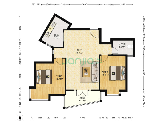 银城东苑西华苑 2室1厅1卫 99平方