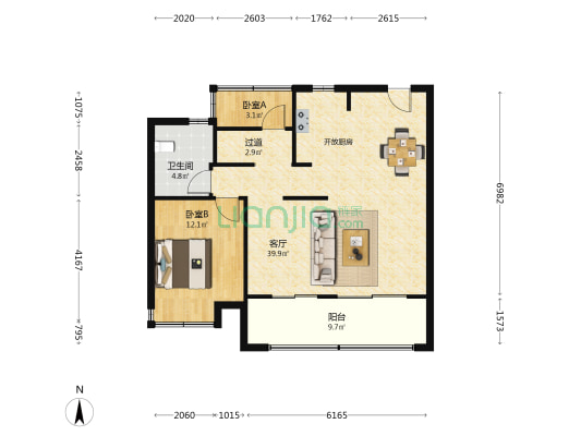 万科朗拾 2室1厅1卫 96平方