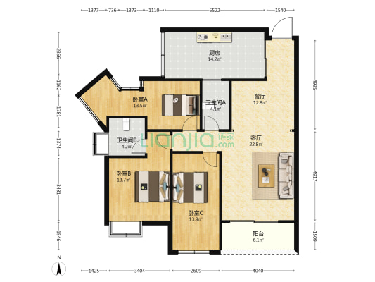 长寿丰景苑 3室2厅2卫 122平方