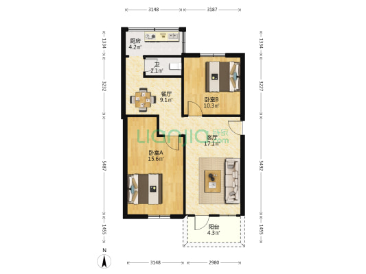 石井少管所 2室2厅1卫 73平方