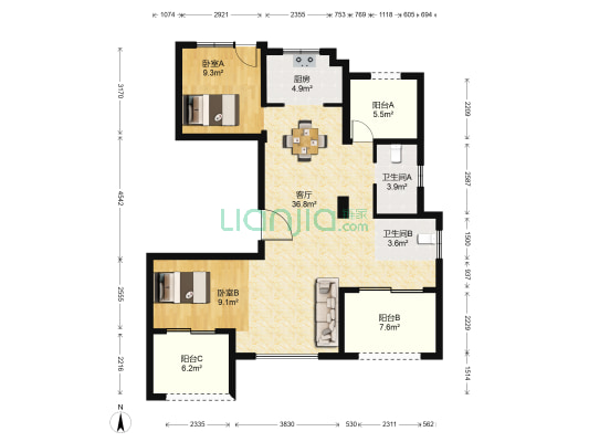 御溪湾家园 2室1厅2卫 122平方