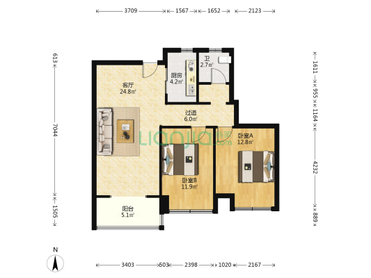 澳海望洲府 2室1厅1卫 97平方