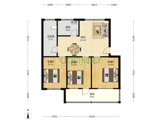 市农机厂营宿楼 3室1厅1卫 89平方