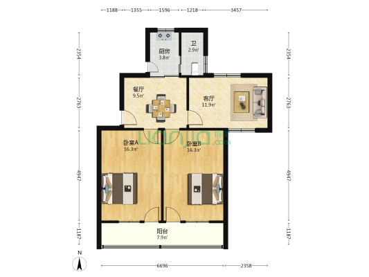 中大街164号 2室2厅1卫 80平方