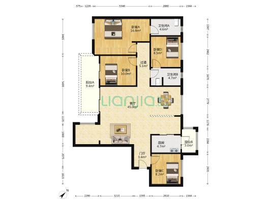 万科玖西堂 4室1厅2卫 143平方