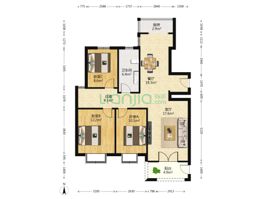 富通花苑 3室2厅1卫 125平方