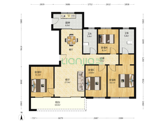华润亚奥城北区 4室1厅2卫 143平方