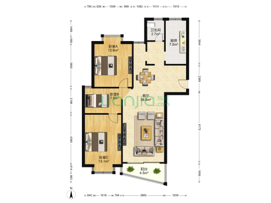 汇源华庭 3室1厅1卫 113平方