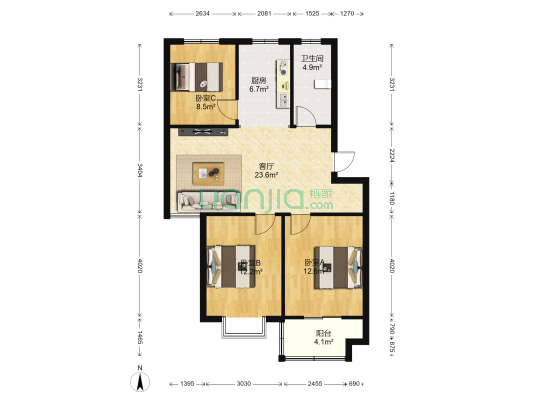 浦南花园东区 3室1厅1卫 97平方