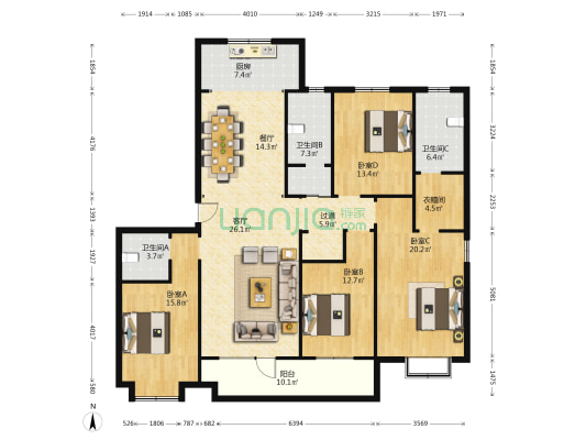 山钢青峰小院 4室2厅3卫 181平方