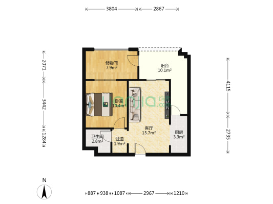 东方文德广场 1室1厅1卫 58平方