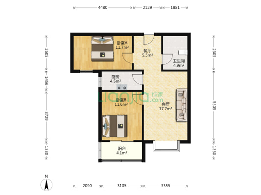 名流美域  南向两居 对外出售-户型图