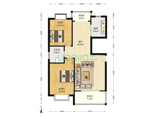 福星新城 2室1厅1卫 102平方