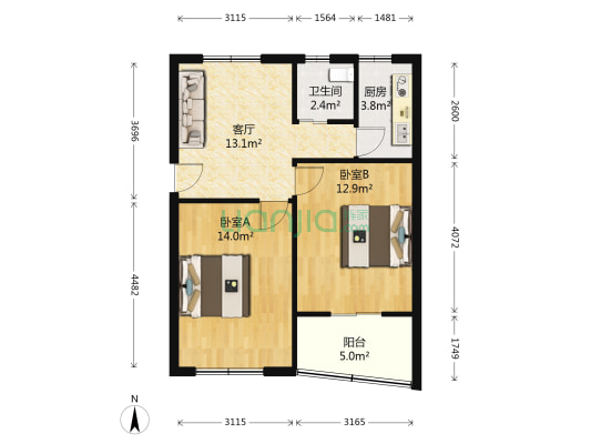 三里亭一区 2室1厅1卫 66平方