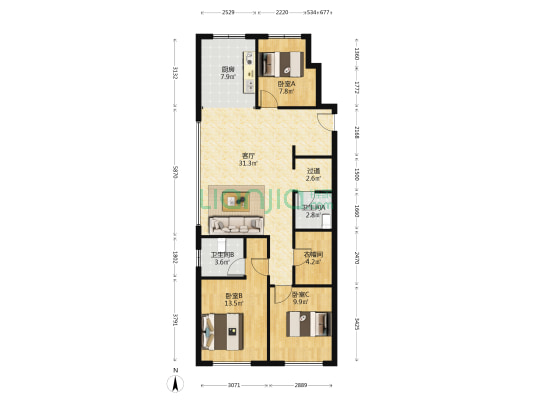 保利·天悦一期 3室1厅2卫 120平方
