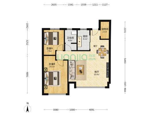 天朗云熙 2室1厅1卫 88平方