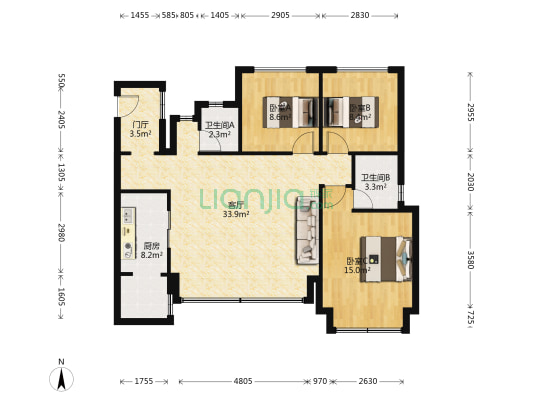 华熙528艺术村盈都 3室1厅2卫 89平方