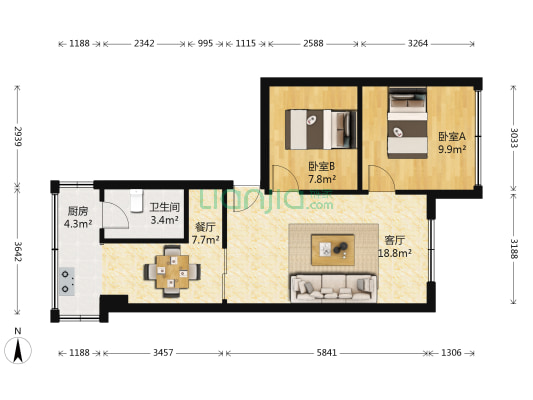 华安小区 2室2厅1卫 61平方