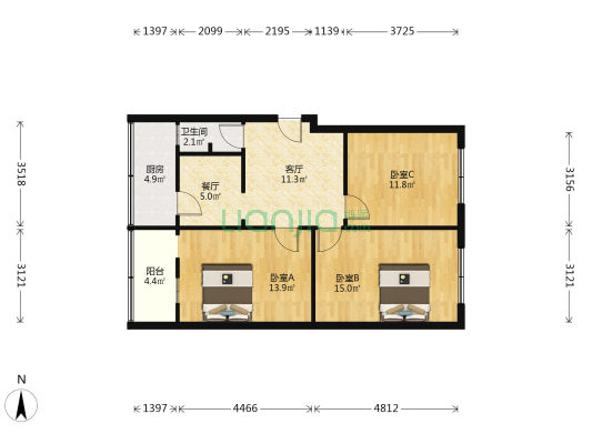 东巷子9号 3室2厅1卫 77平方