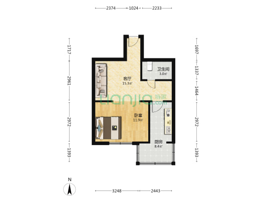 黄岩里 1室1厅1卫 33平方