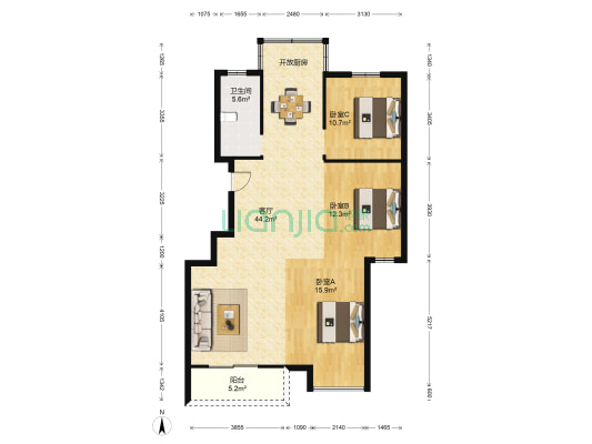 博雅花苑 3室1厅1卫 117平方